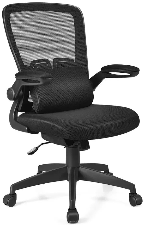 Costway  Mesh Office Chair Adjustable Height&Lumbar Support Flip up Armrest Black