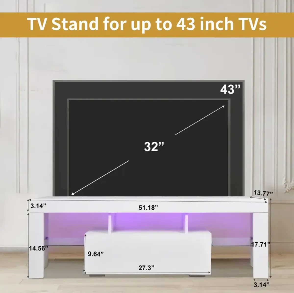 43" LED TV Stand with Storage & Drawer