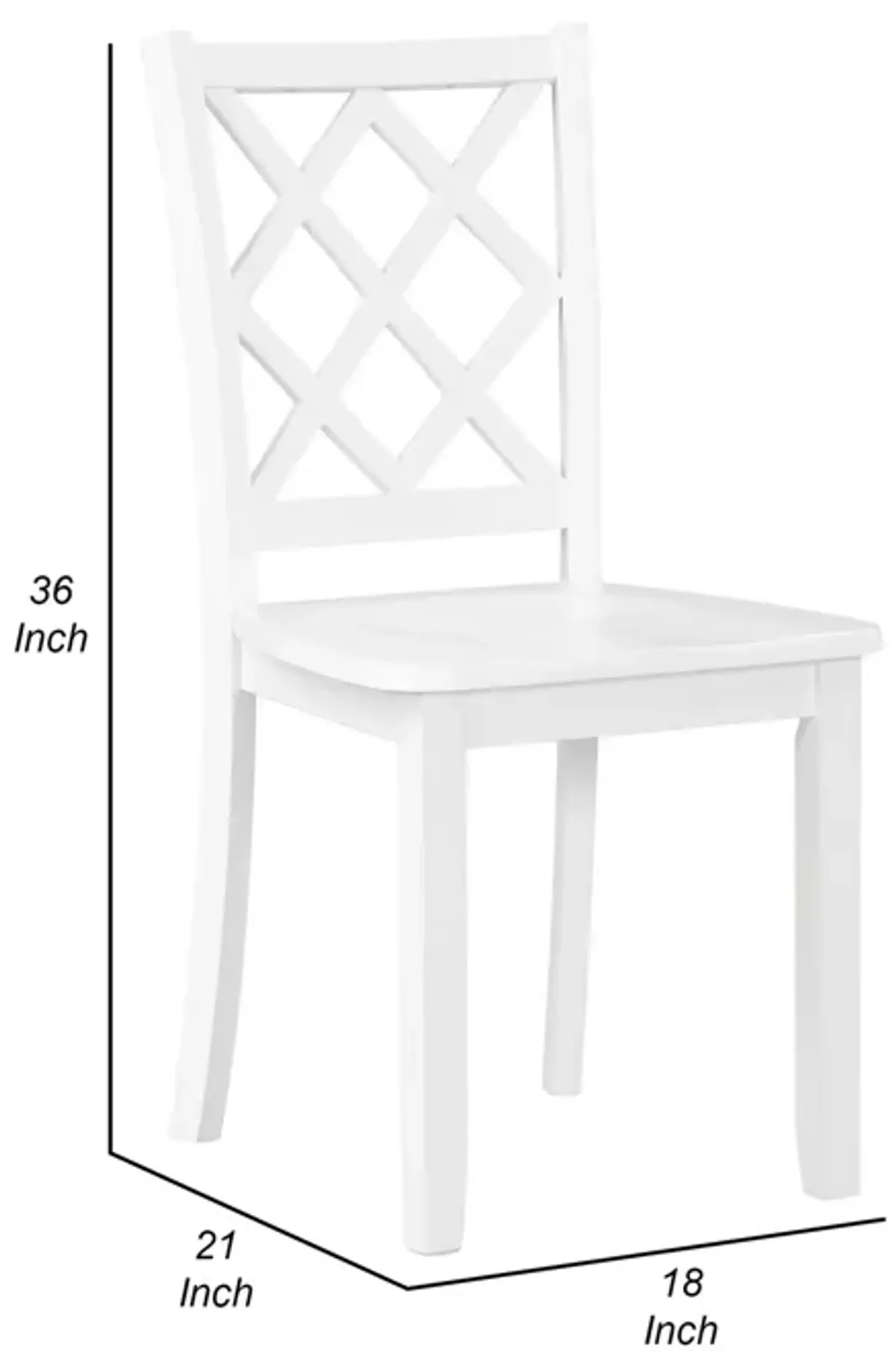 Ava 21 Inch Dining Chair Set of 2, Lattice Back, White Rubberwood Frame - Benzara