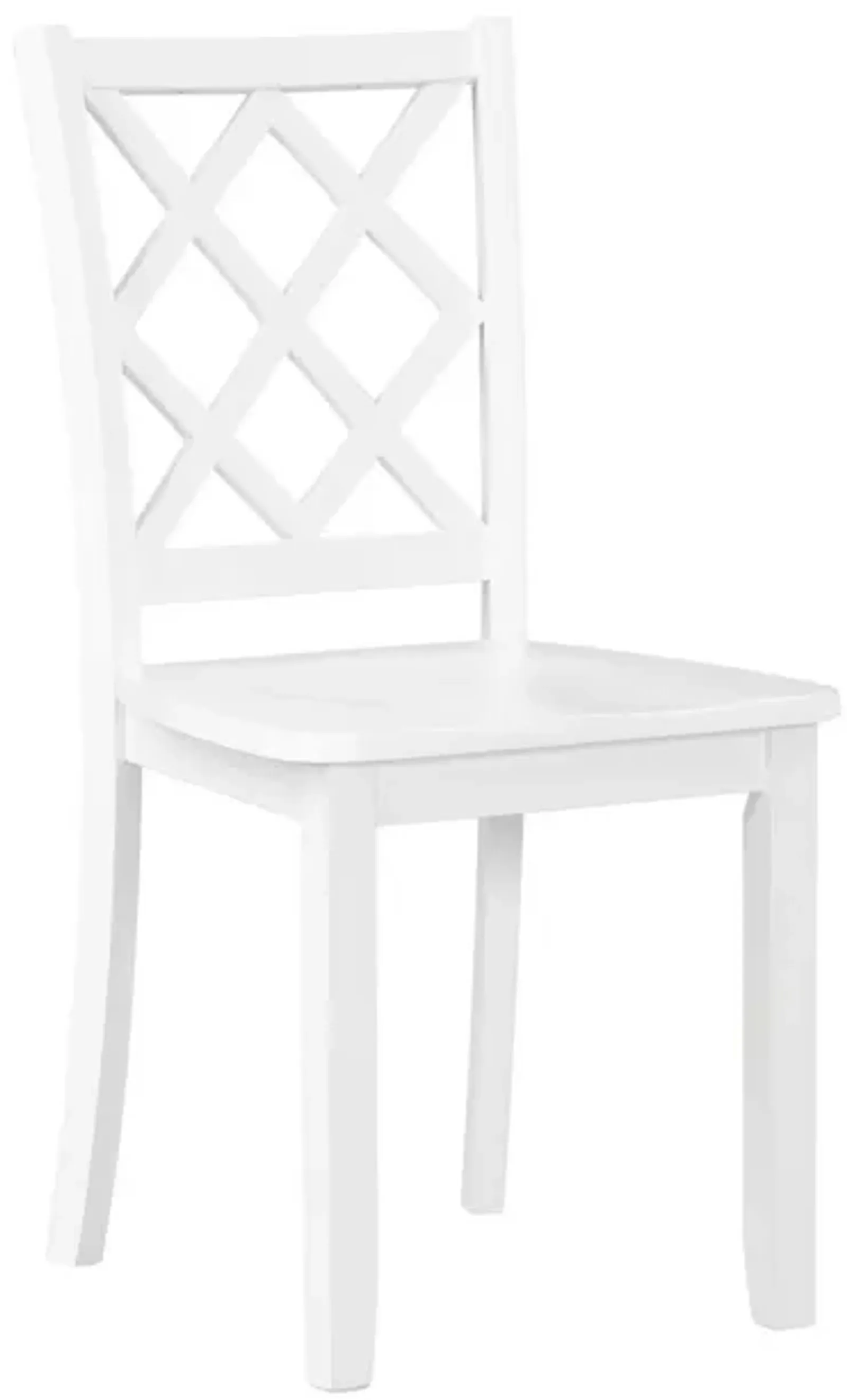 Ava 21 Inch Dining Chair Set of 2, Lattice Back, White Rubberwood Frame - Benzara