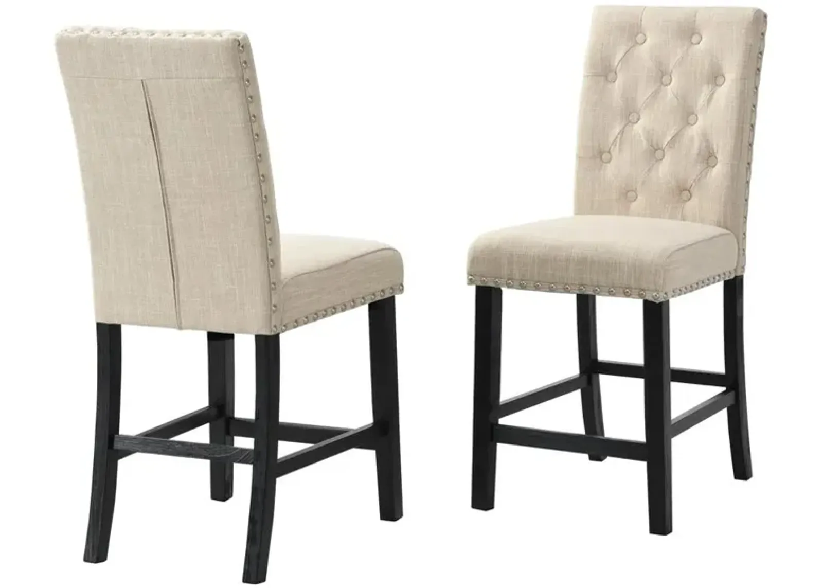 Beige Linen Tufted Counter Height Dining Chairs, set of 2