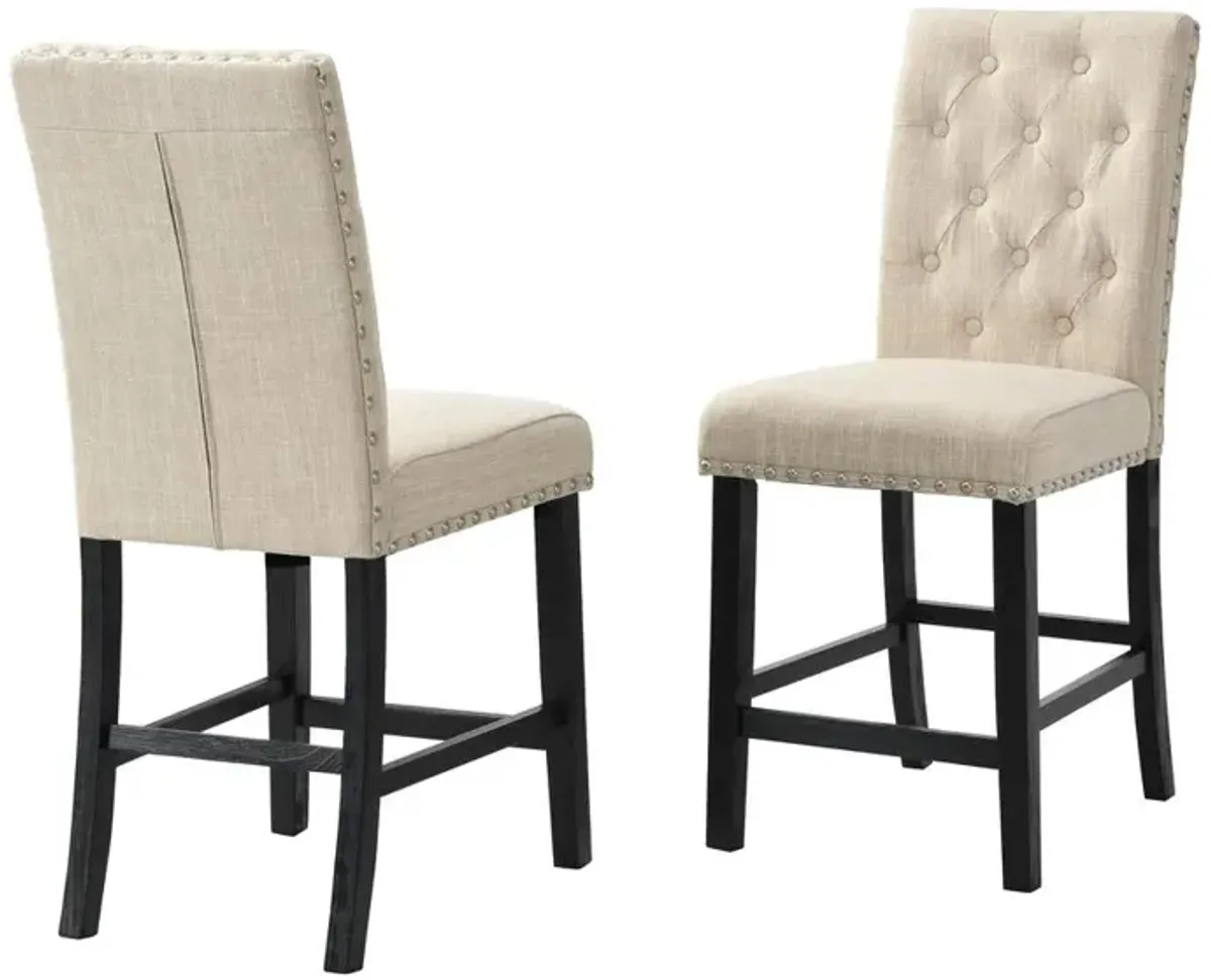 Beige Linen Tufted Counter Height Dining Chairs, set of 2