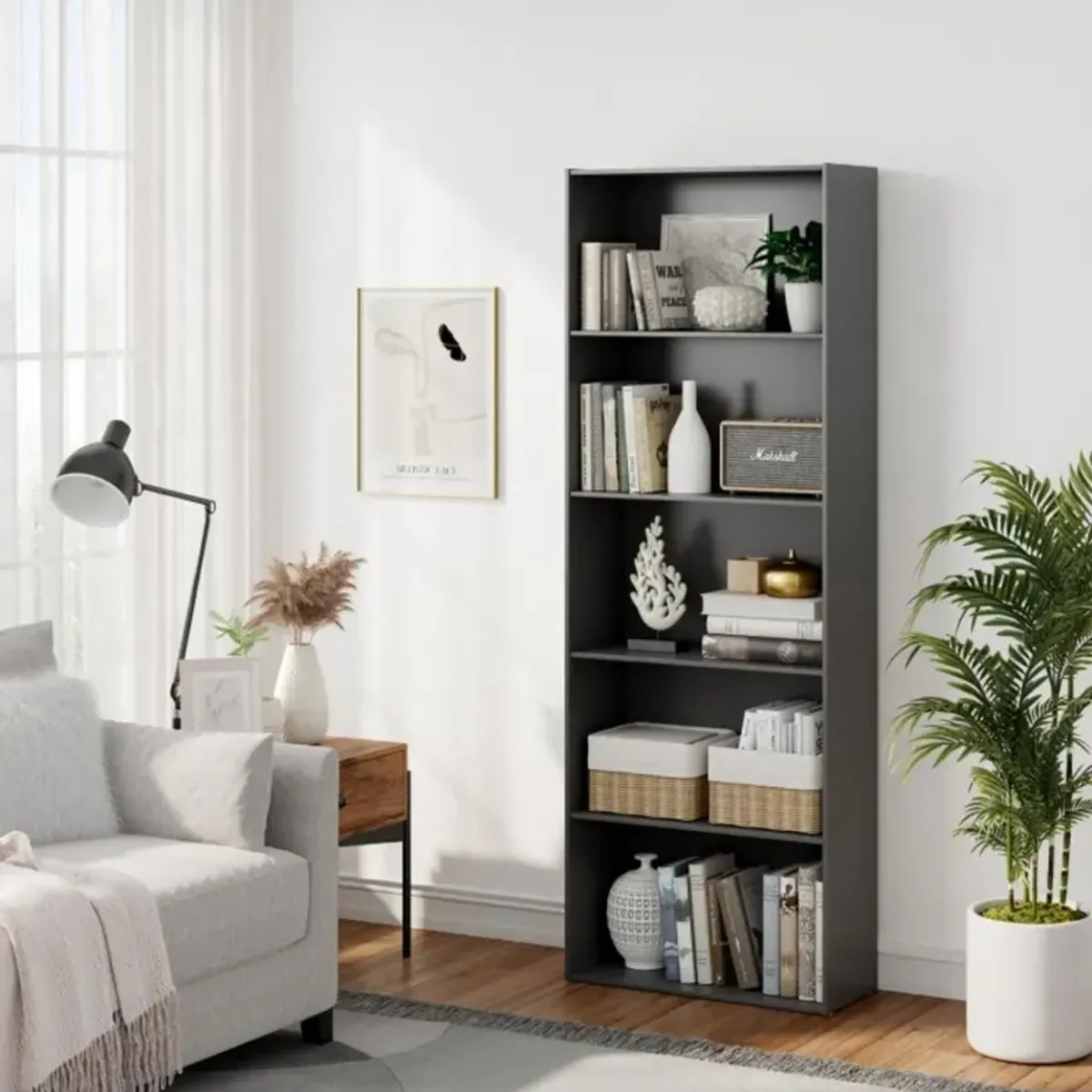 Hivvago 5-Shelf Storage Bookcase Modern Multi-Functional Display Cabinet Furniture