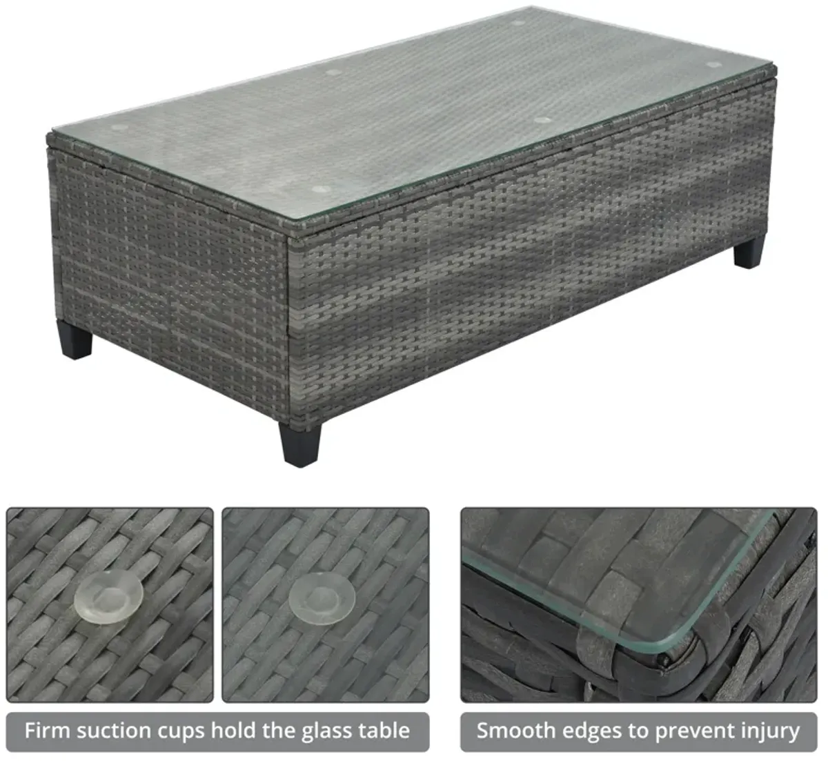 Whisen Outdoor Wicker Round Sofa Set, Half-Moon Sectional Sets All Weather, Curved Sofa Set With Rectangular Coffee Table