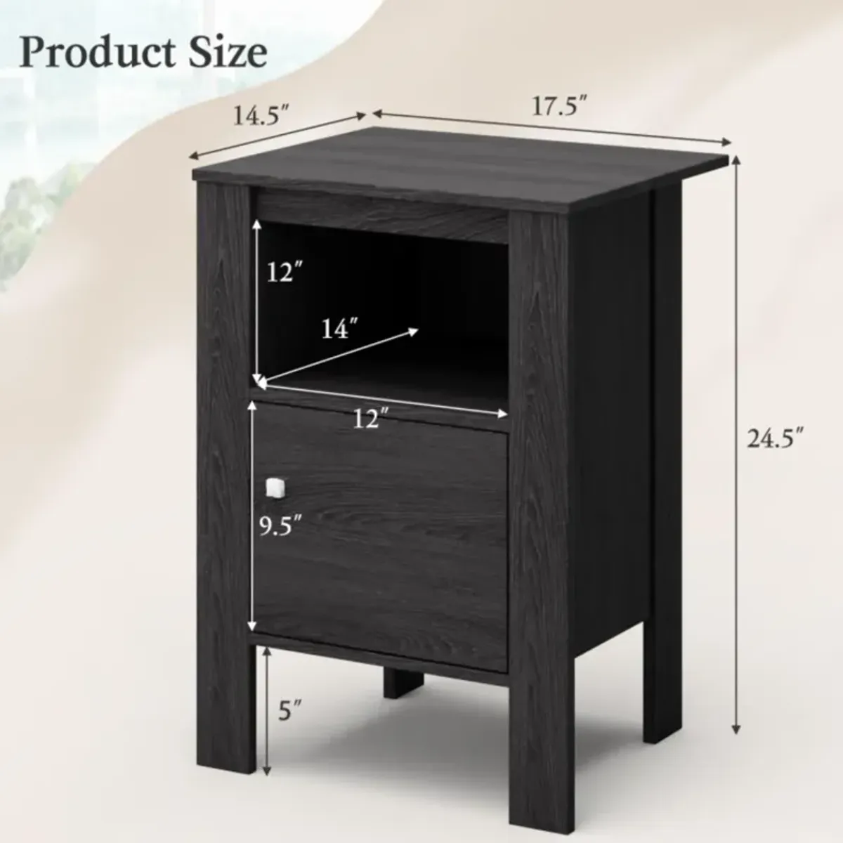 Hivvago Compact Floor Farmhouse Nightstand with Open Shelf and Cabinet