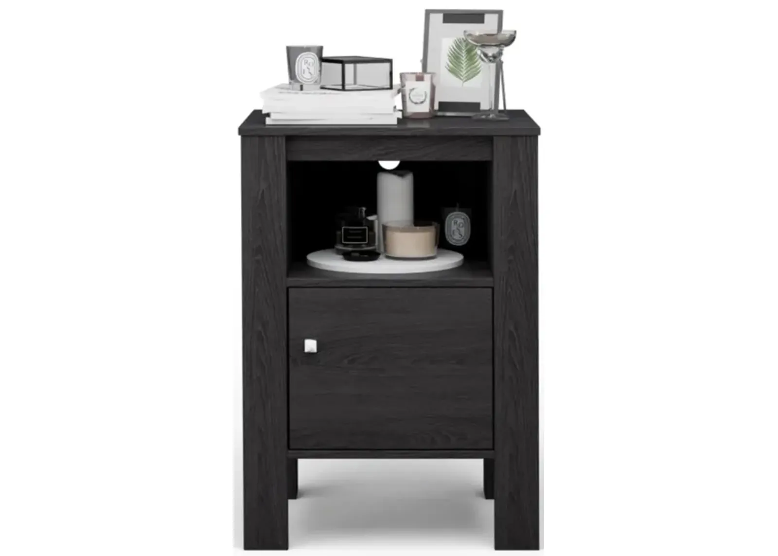 Hivvago Compact Floor Farmhouse Nightstand with Open Shelf and Cabinet