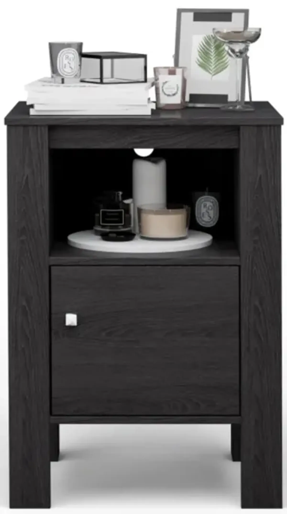 Hivvago Compact Floor Farmhouse Nightstand with Open Shelf and Cabinet