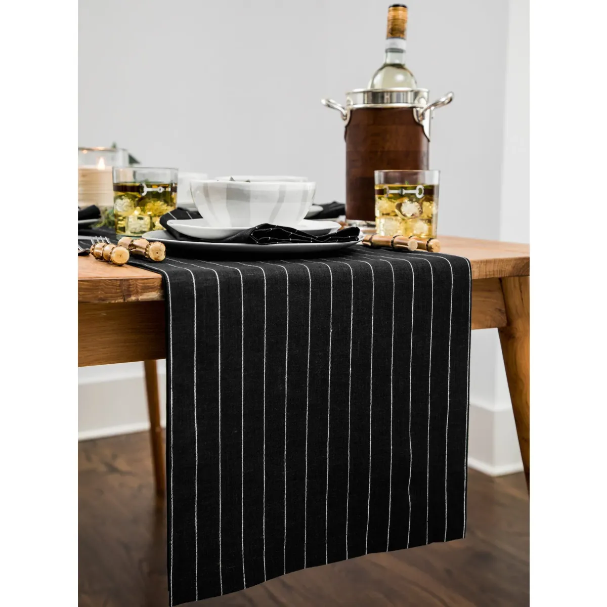 Solino Home 100% Pure Linen Table Runner | Pinstripe