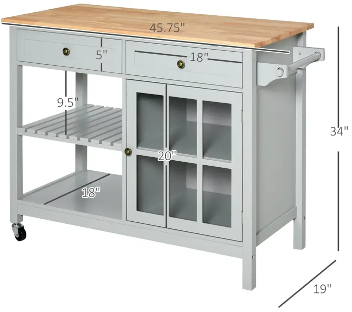 Gray Kitchen Helper: Storage Trolley with Wood Top and Ample Storage