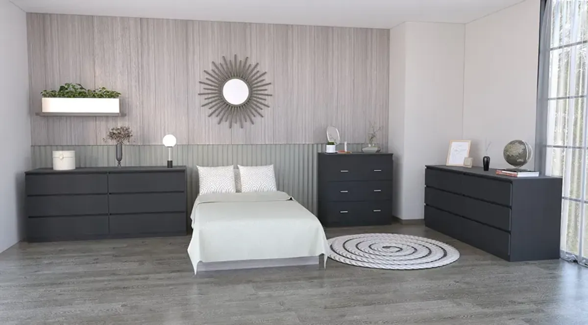 DEPOT E-SHOP Medway 3 Piece Bedroom Set, 2 Cocora 6 Drawer Double Dressers + Capri Three Drawer Dresser, Black