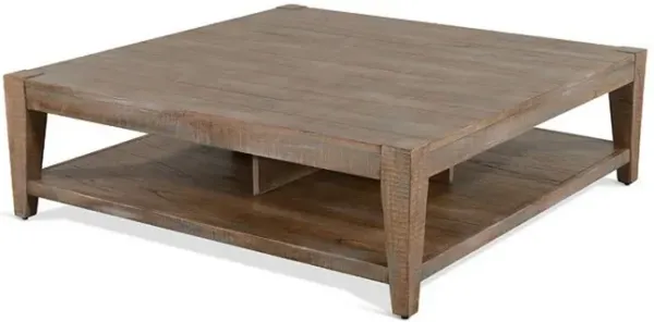 Lilly Coffee Table, 1 Shelf, Light Brown Mahogany, Square 48 Inch - Benzara