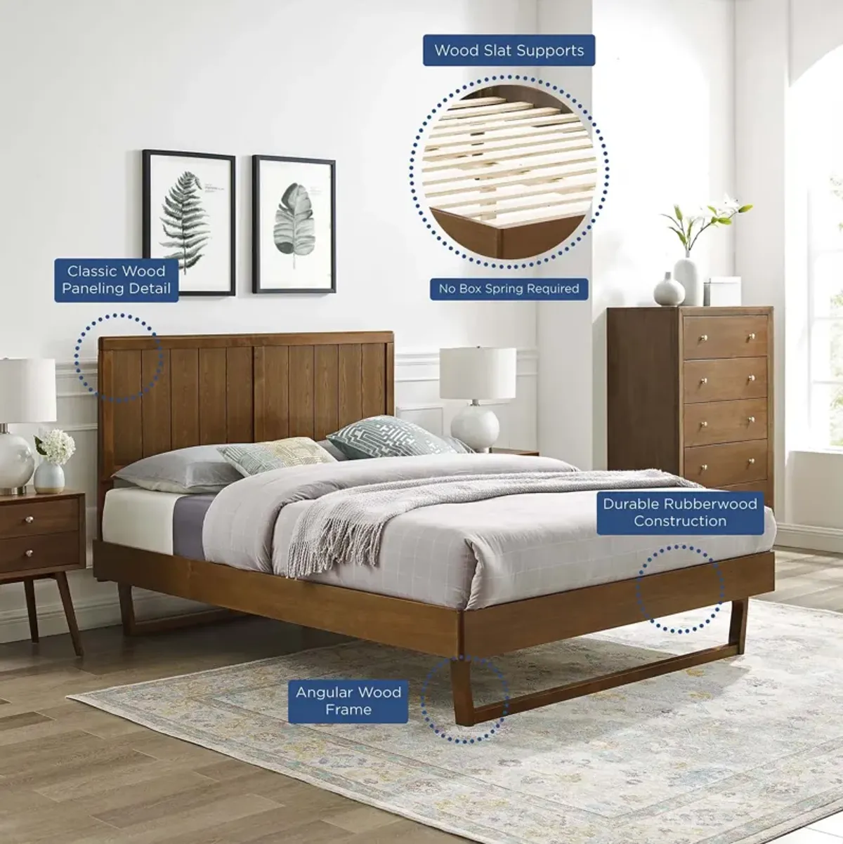 Modway - Alana Queen Wood Platform Bed with Angular Frame