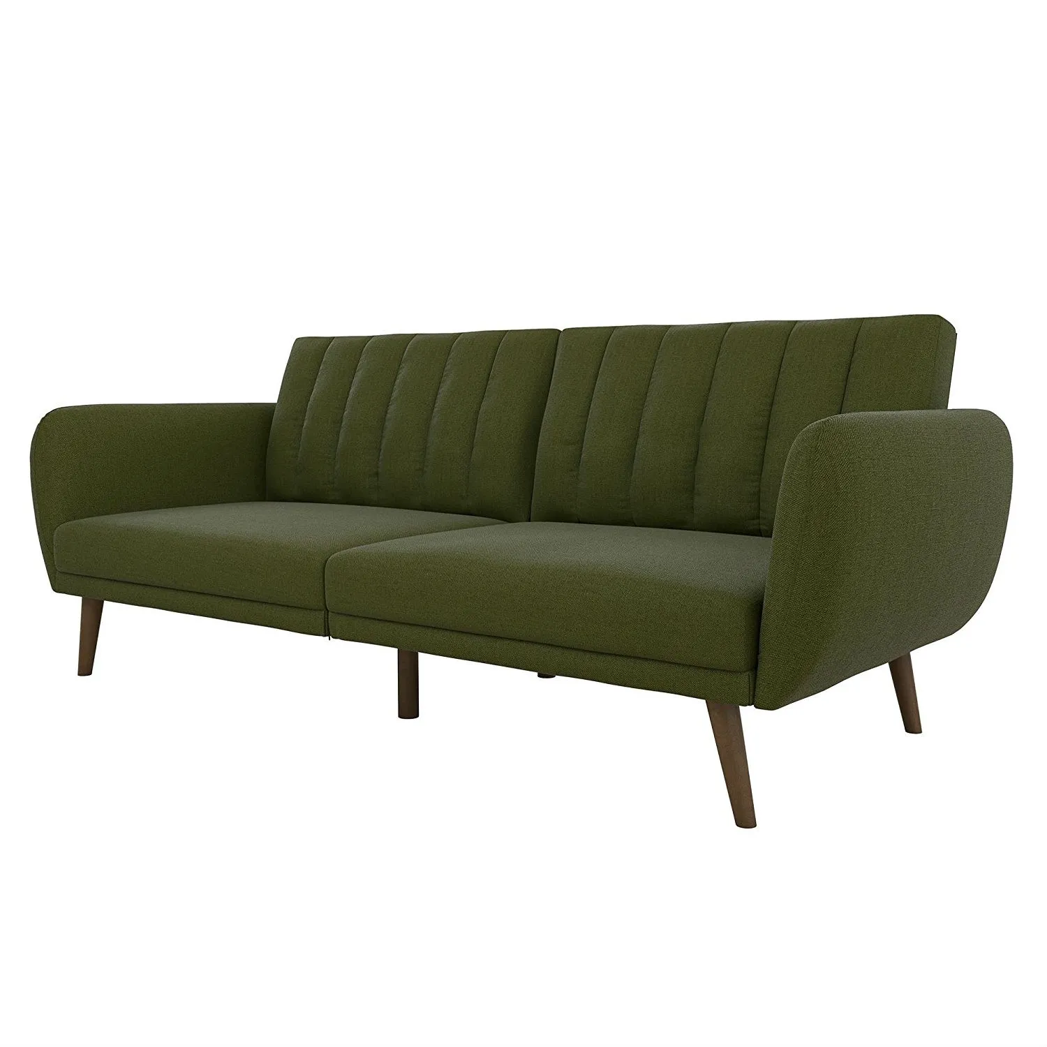 Linen Upholstered Futon Sofa Bed with Mid Century Style Wooden Legs