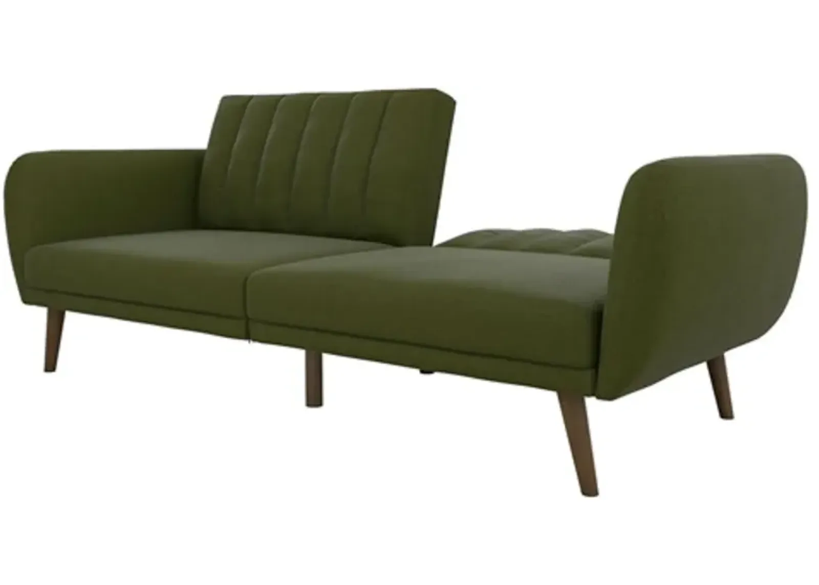 Linen Upholstered Futon Sofa Bed with Mid Century Style Wooden Legs