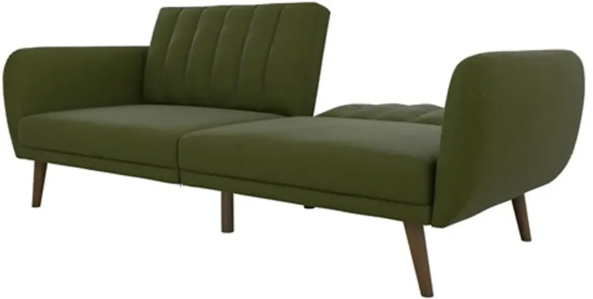 Linen Upholstered Futon Sofa Bed with Mid Century Style Wooden Legs