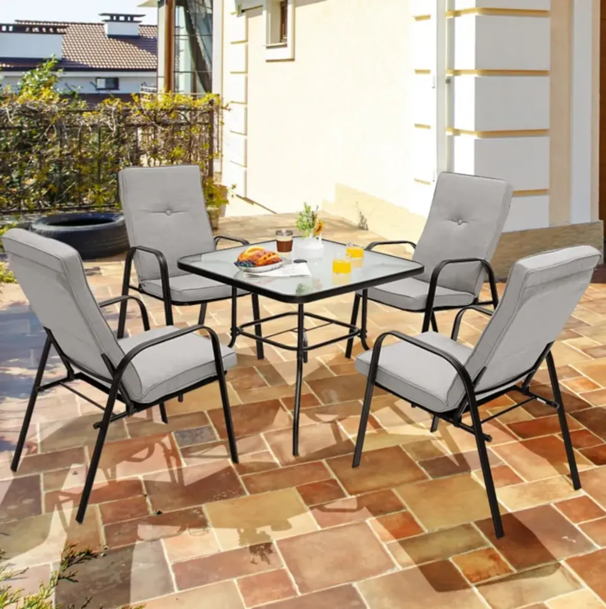 Hivvago 4 Patio Dining Stackable Chairs Set with High-Back Cushions