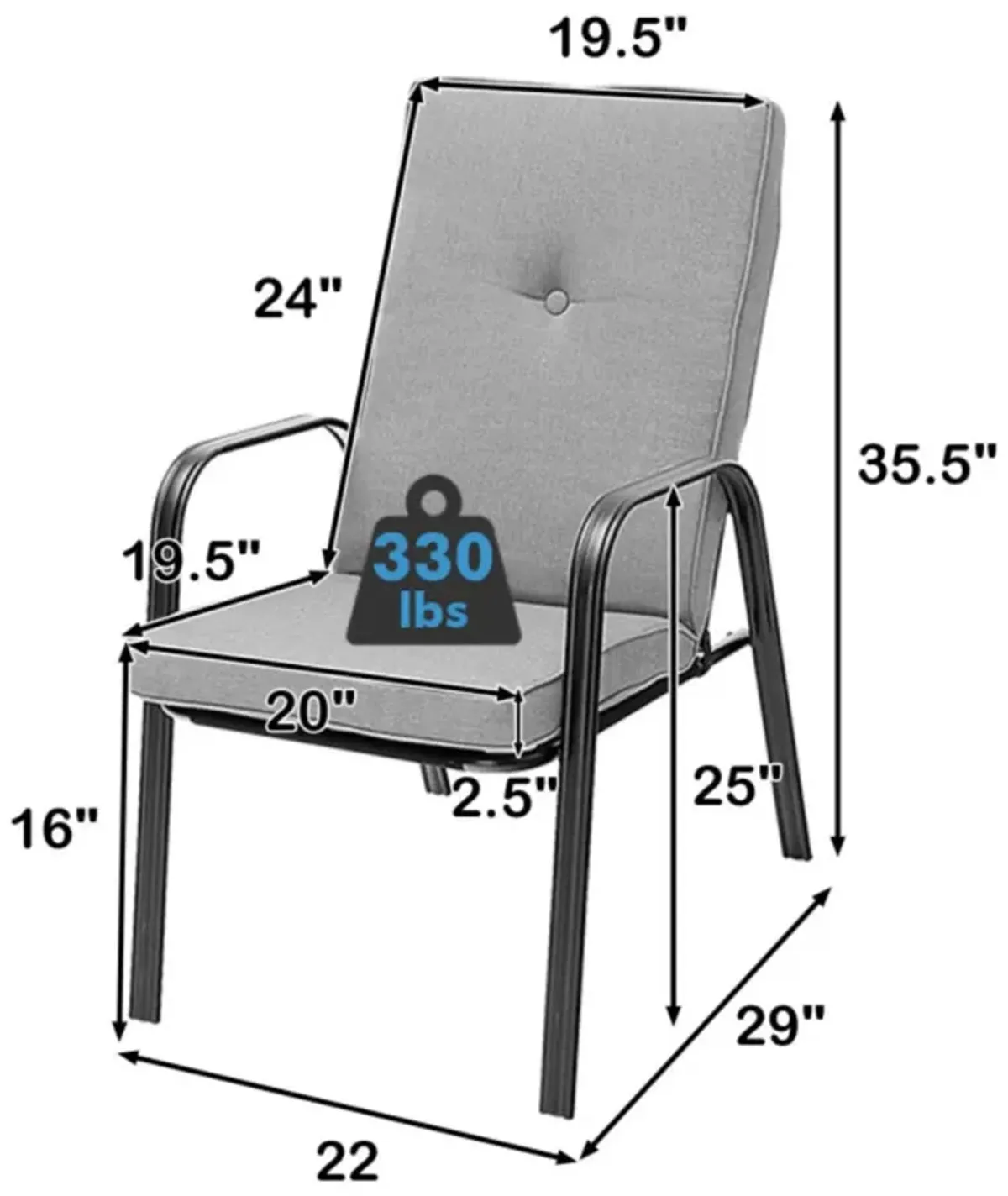 Hivvago 4 Patio Dining Stackable Chairs Set with High-Back Cushions