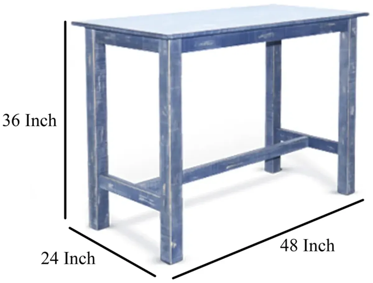 Rena Counter Height Table 48 Inch Rectangular Ocean Blue Mahogany Wood - Benzara