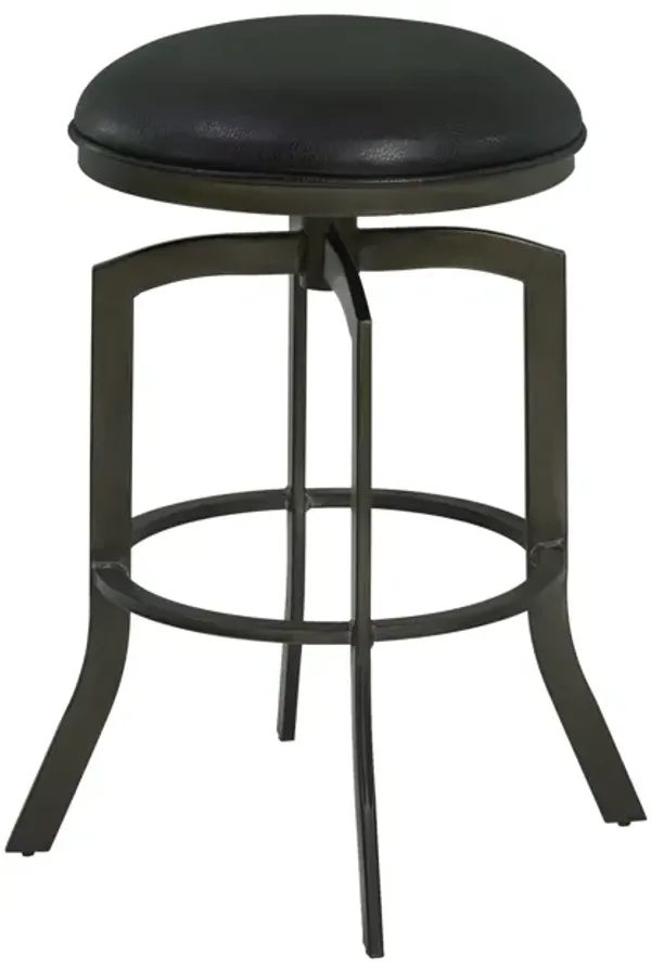 Studio Bar Height Metal Swivel Barstool in Ford Black Faux Leather and Mineral Finish