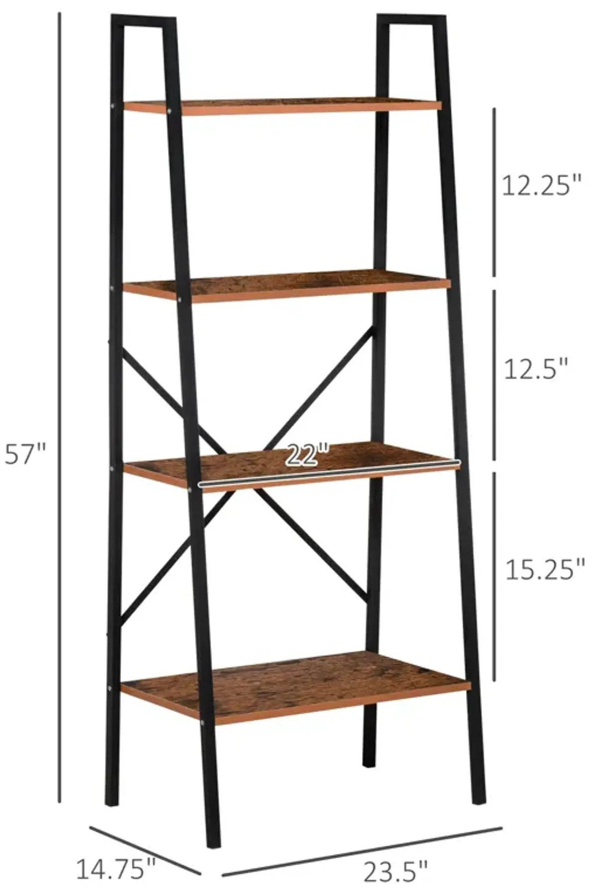 Black Rustic Organizer: 4-Tier Vintage Ladder Bookshelf for Bathroom/Living Room