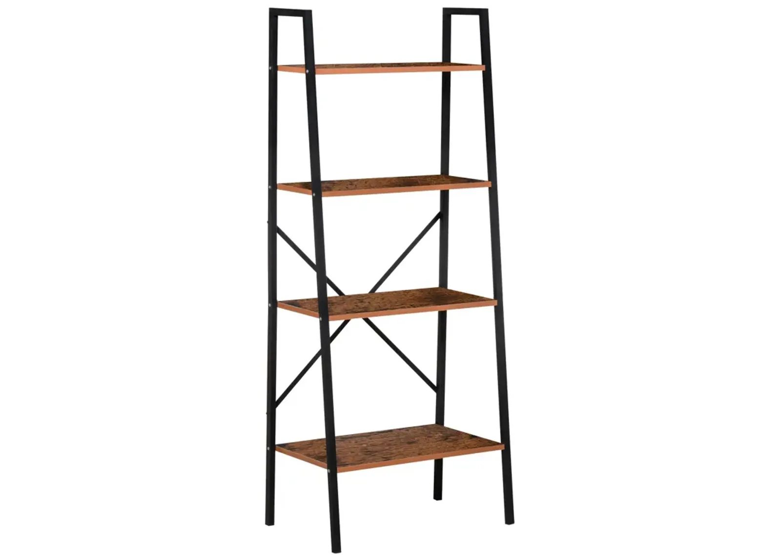 Black Rustic Organizer: 4-Tier Vintage Ladder Bookshelf for Bathroom/Living Room