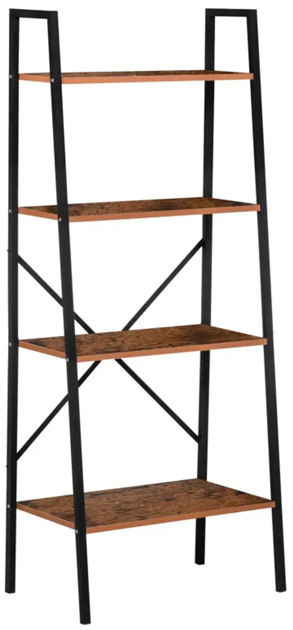 Black Rustic Organizer: 4-Tier Vintage Ladder Bookshelf for Bathroom/Living Room