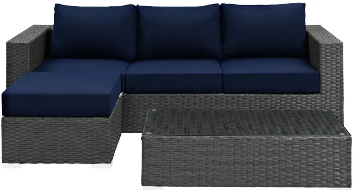 Sojourn 3 Piece Outdoor Patio Sunbrella Sectional Set - Canvas Navy