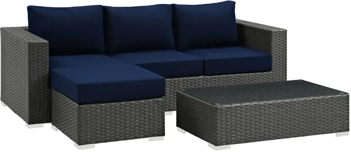 Sojourn 3 Piece Outdoor Patio Sunbrella Sectional Set - Canvas Navy