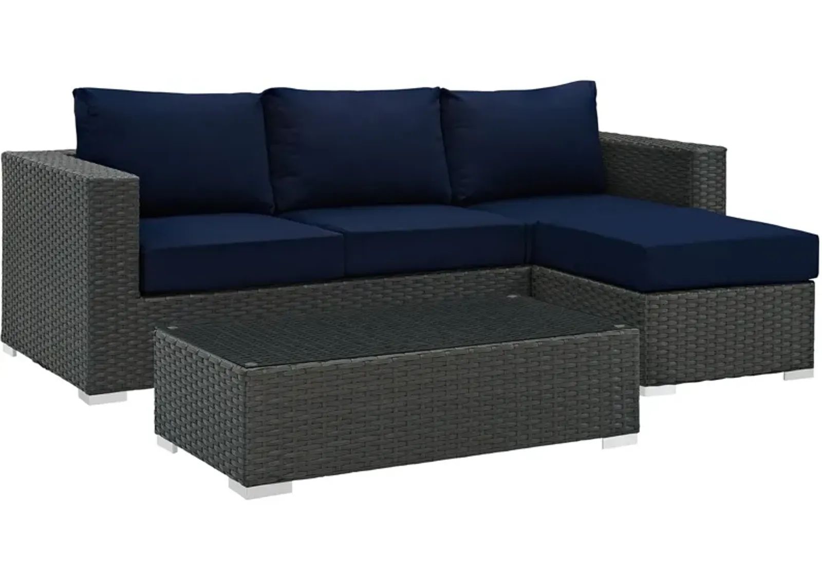 Sojourn 3 Piece Outdoor Patio Sunbrella Sectional Set - Canvas Navy