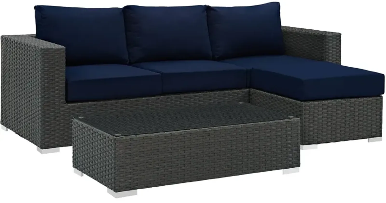 Sojourn 3 Piece Outdoor Patio Sunbrella Sectional Set - Canvas Navy