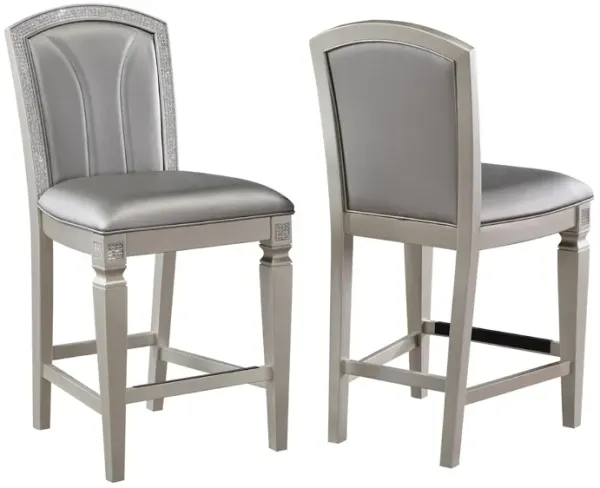 Scott 26 Inch Counter Height Chair Set of 2, Wood Frame, Faux Leather, Gray - Benzara