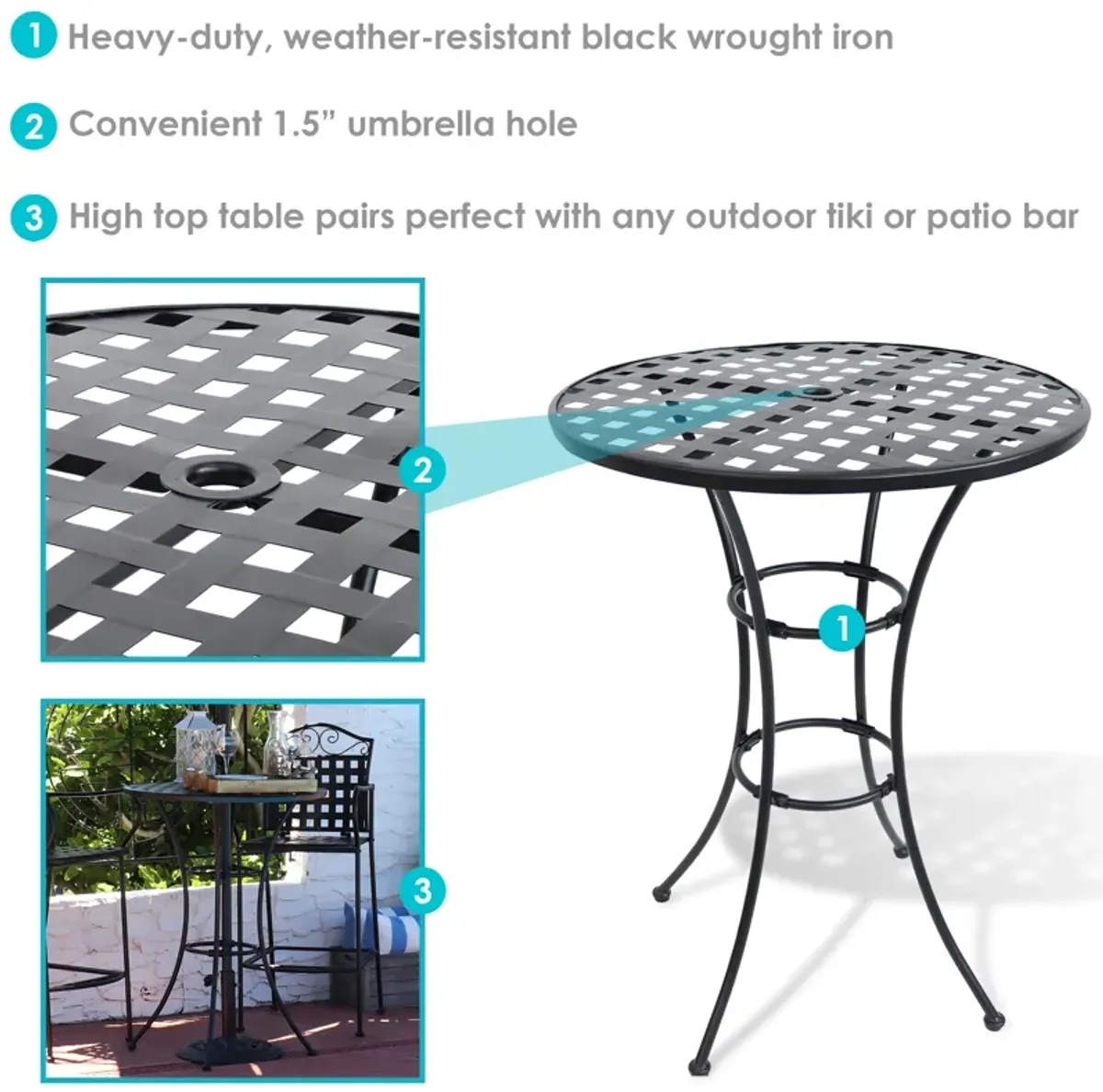 Sunnydaze 30 in Elegant Wrought Iron Round Patio Bar-Height Table - Black