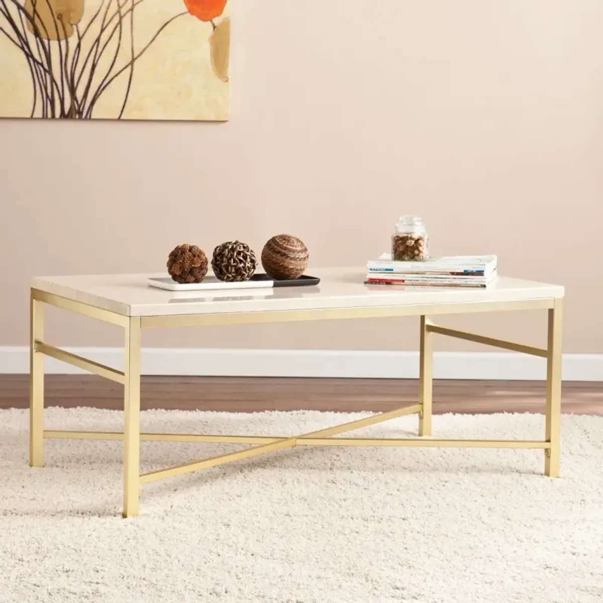 Hivvago 42" Off White Manufactured Wood And Metal Rectangular Coffee Table