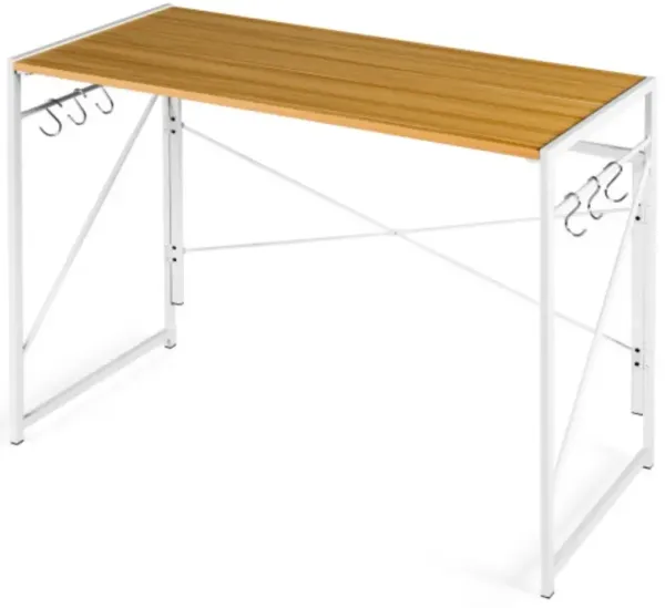 Folding Computer Desk Writing Study Desk For Home And Office with 6 Hooks
