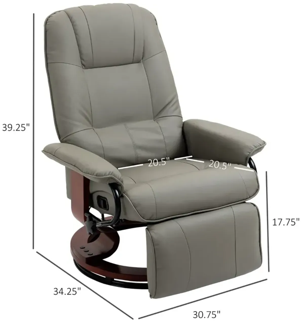 Gray Lounging Luxury: Faux Leather Manual Recliner with Wood Base