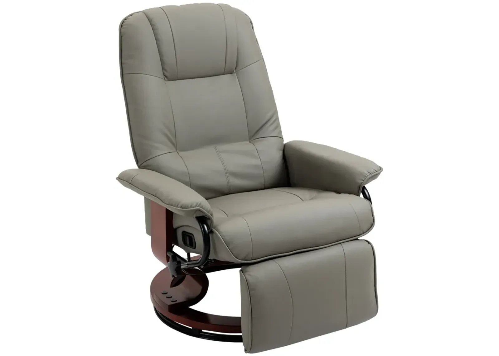 Gray Lounging Luxury: Faux Leather Manual Recliner with Wood Base