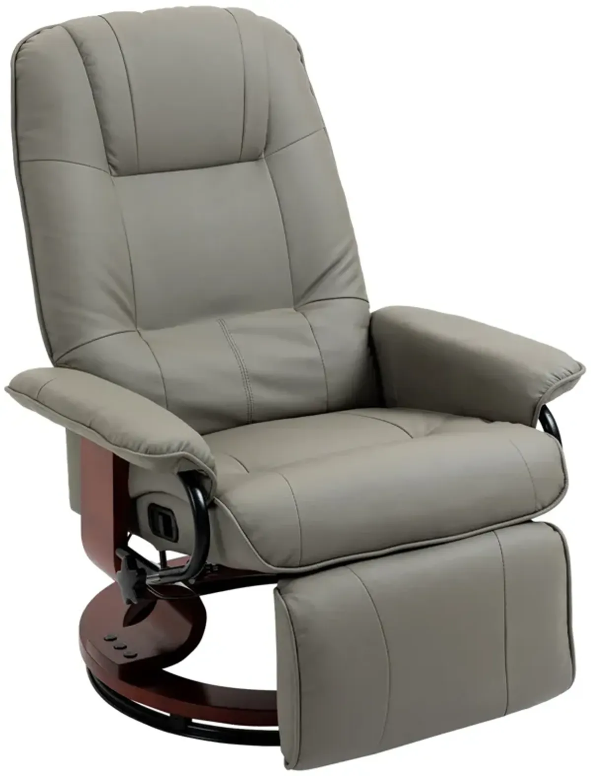 Gray Lounging Luxury: Faux Leather Manual Recliner with Wood Base