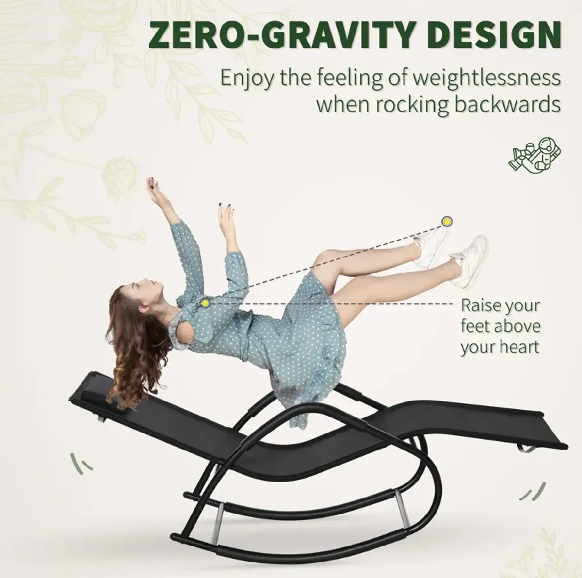 Black Outdoor Relaxer: Zero-gravity Rocking Sun Lounger for Poolside