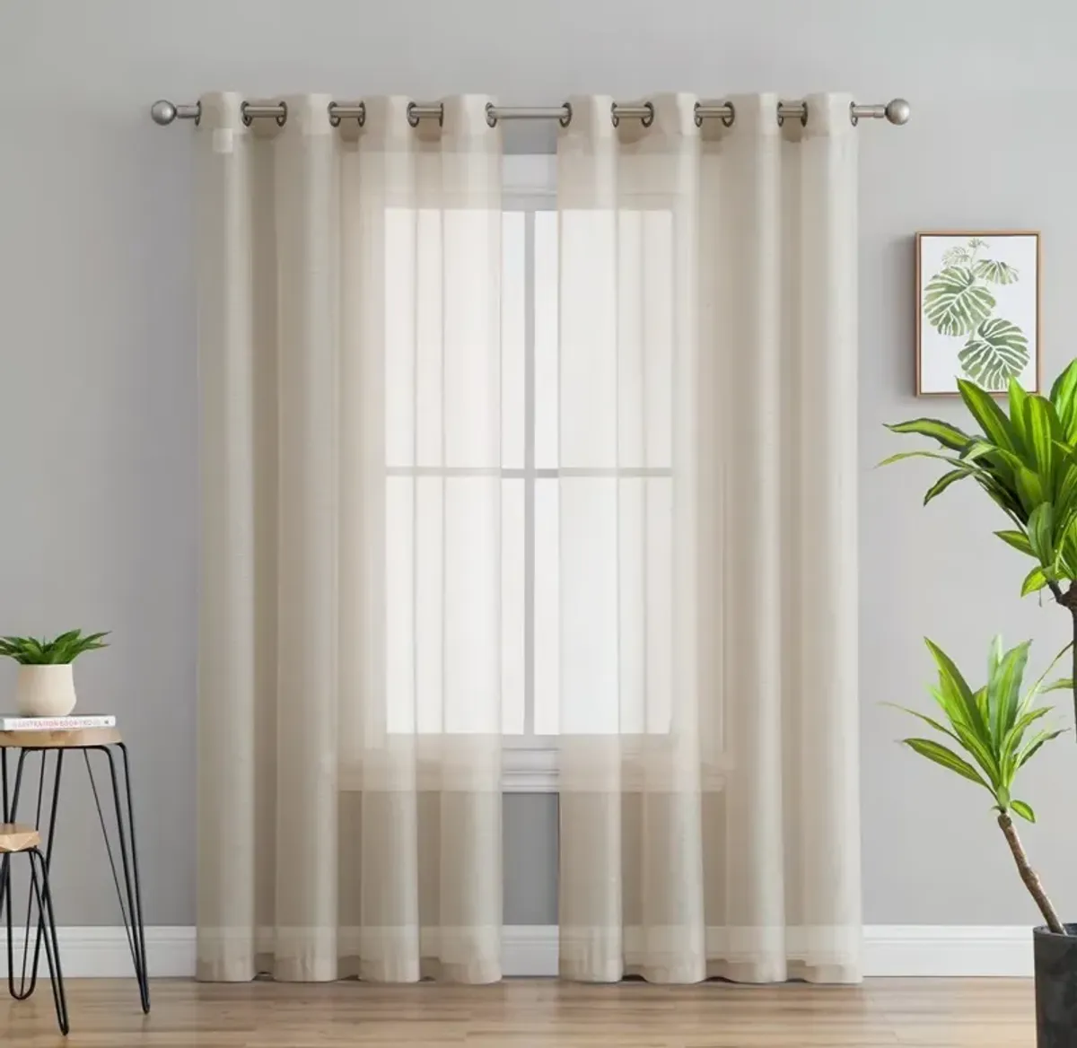 THD Basics 2 Piece Semi Sheer Voile Window Curtain Drapes Grommet Top Panels for Bedroom, Living Room & Kids Room - Set of 2 panels