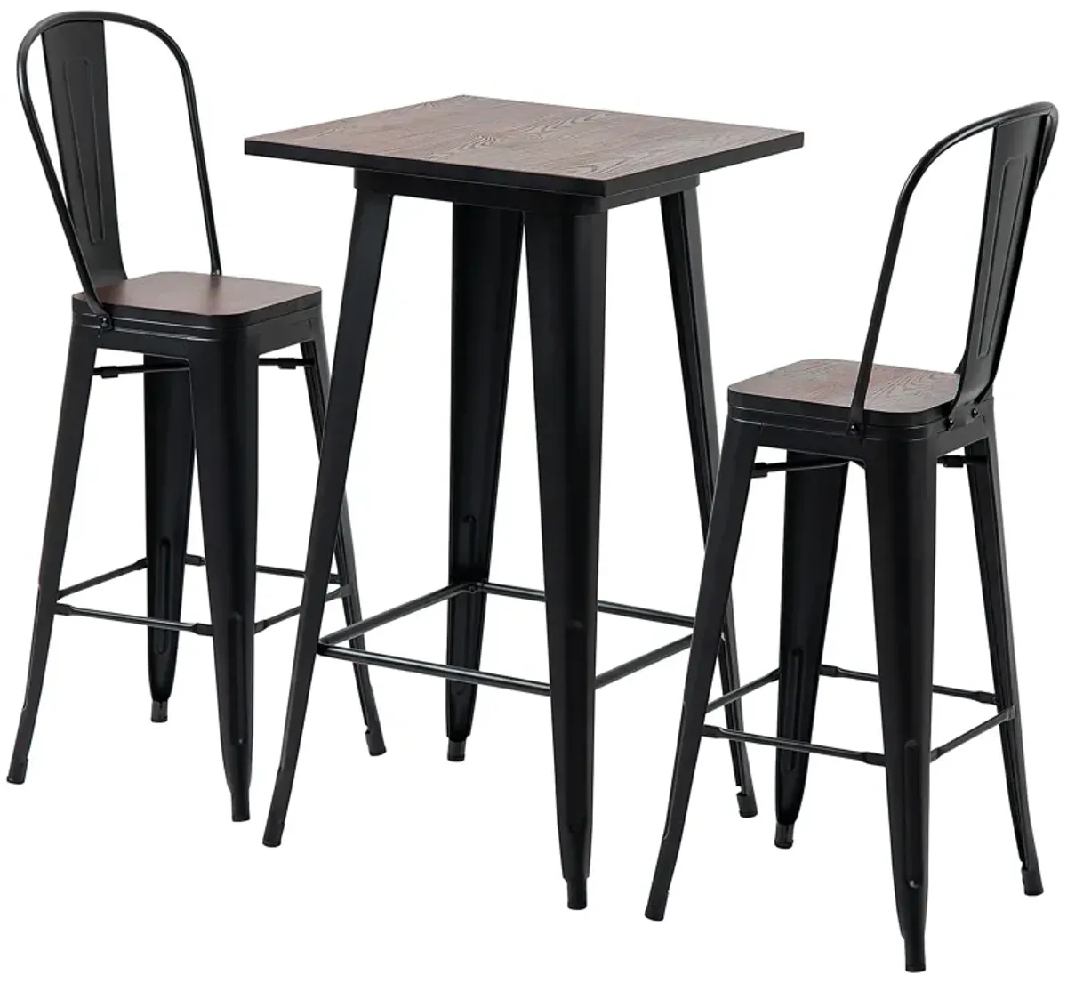 HOMCOM 3 Piece Industrial Dining Table Set, Bar Height Bar Table and Chairs Set with Footrests for Bistro, Pub, Black, and Brown