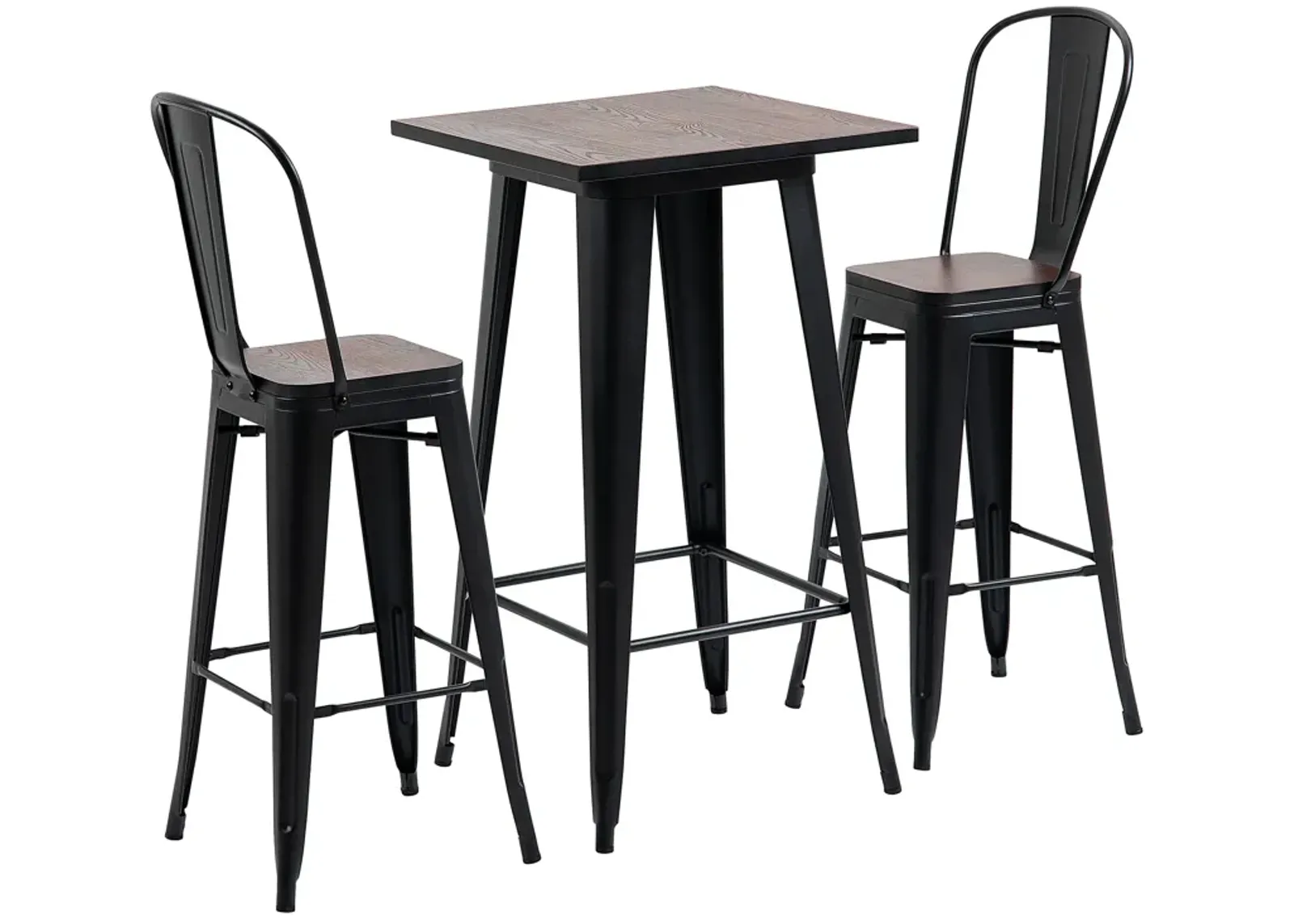 HOMCOM 3 Piece Industrial Dining Table Set, Bar Height Bar Table and Chairs Set with Footrests for Bistro, Pub, Black, and Brown