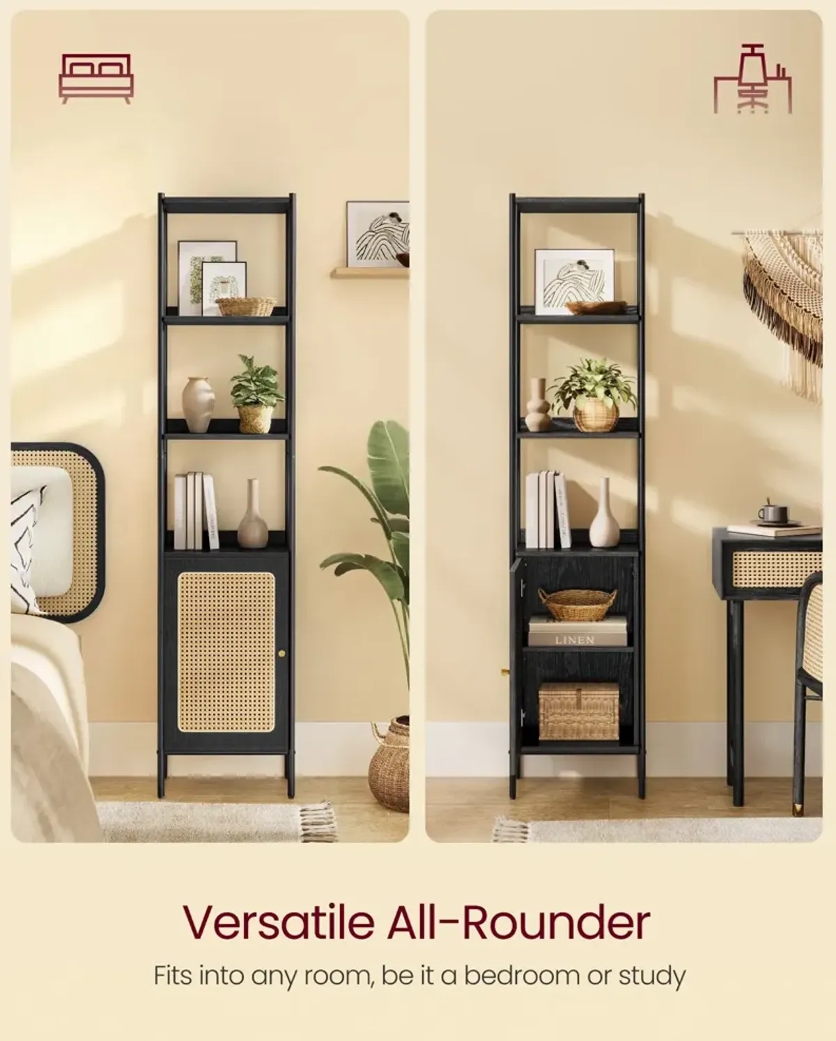 Bookcase with Rattan-Like Doors for Stylish Storage and Decorative Charm