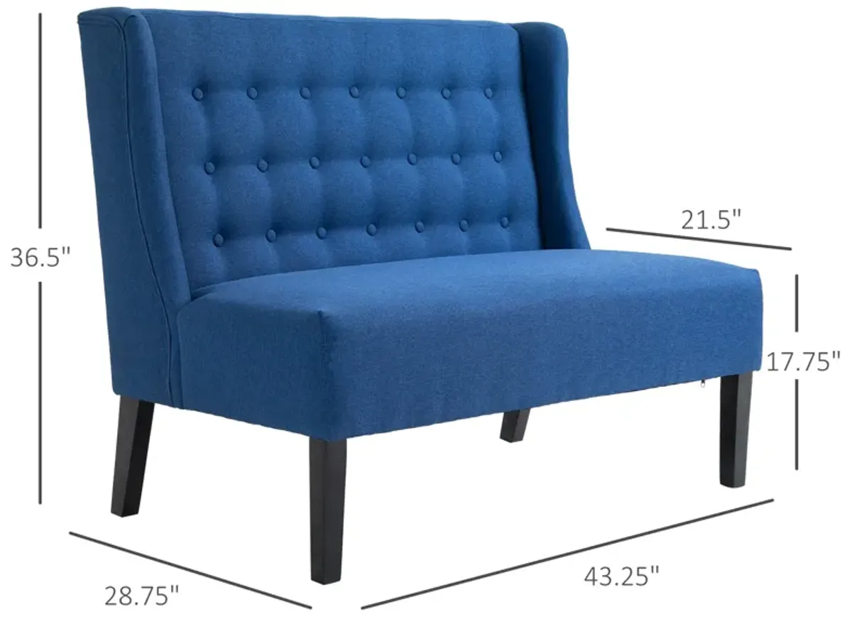 Blue Living Room Duo: Wingback Loveseat with Button Tufting