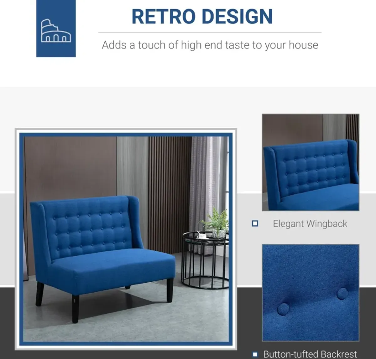 Blue Living Room Duo: Wingback Loveseat with Button Tufting