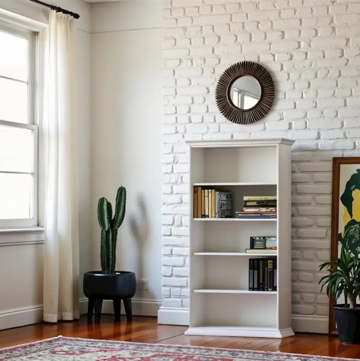 FurniFact White 5 Shelf Bookcase - Elegant Tall Bookshelf for Home and Office Use