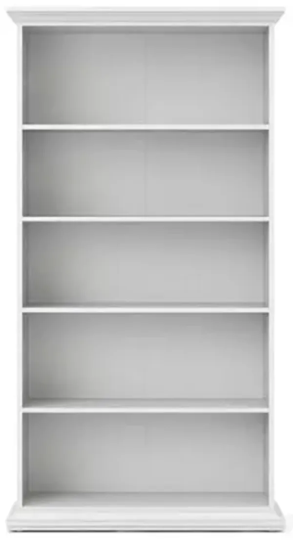 FurniFact White 5 Shelf Bookcase - Elegant Tall Bookshelf for Home and Office Use