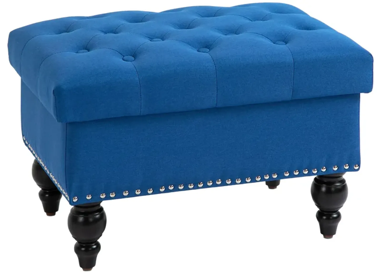 Blue Versatile Seating: 25" Tufted Storage Ottoman with Wood Legs