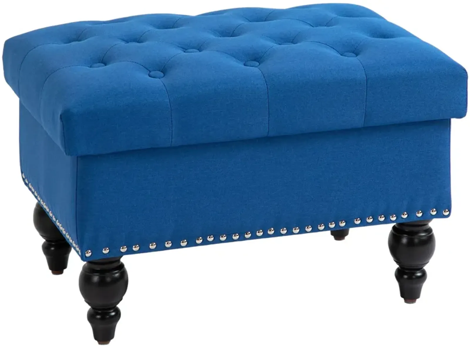 Blue Versatile Seating: 25" Tufted Storage Ottoman with Wood Legs