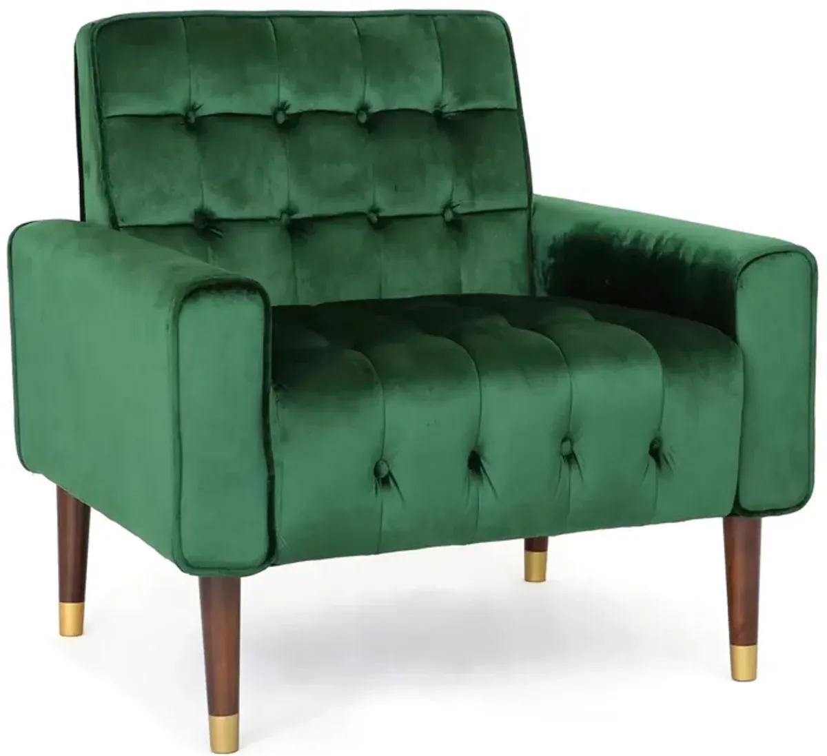 Covia Accent Club Chair, Waffle Stitch Emerald Velvet, Gold Tip Legs