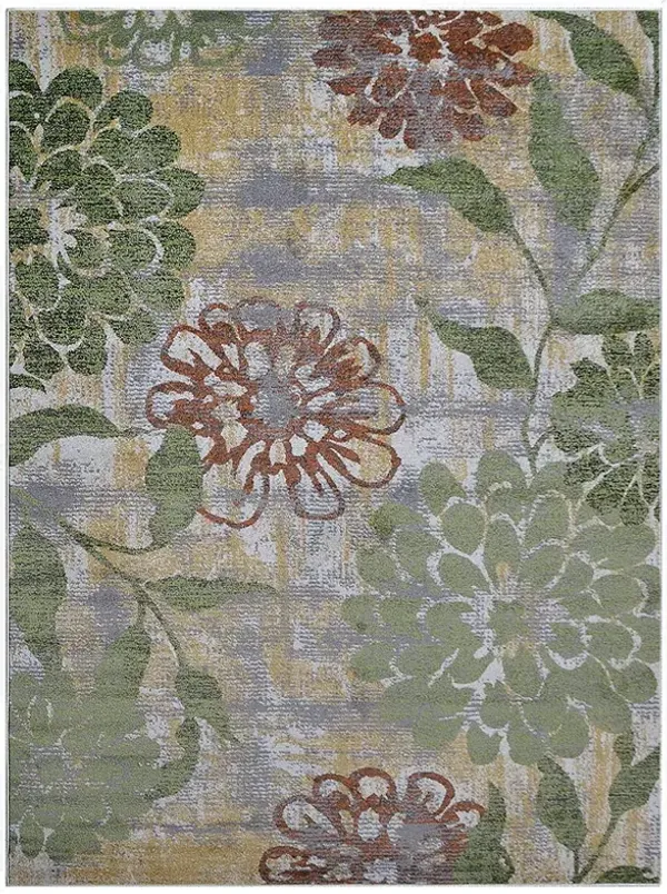 RUGSOTIC CARPETS MACHINE MADE HEATSET POLYPROPYLENE AREA RUGS  - 10'x13', Rectangle Shape, Beige Green Color, Floral Modern Design, Midium Pile Machine Made Area Rugs (M00024)
